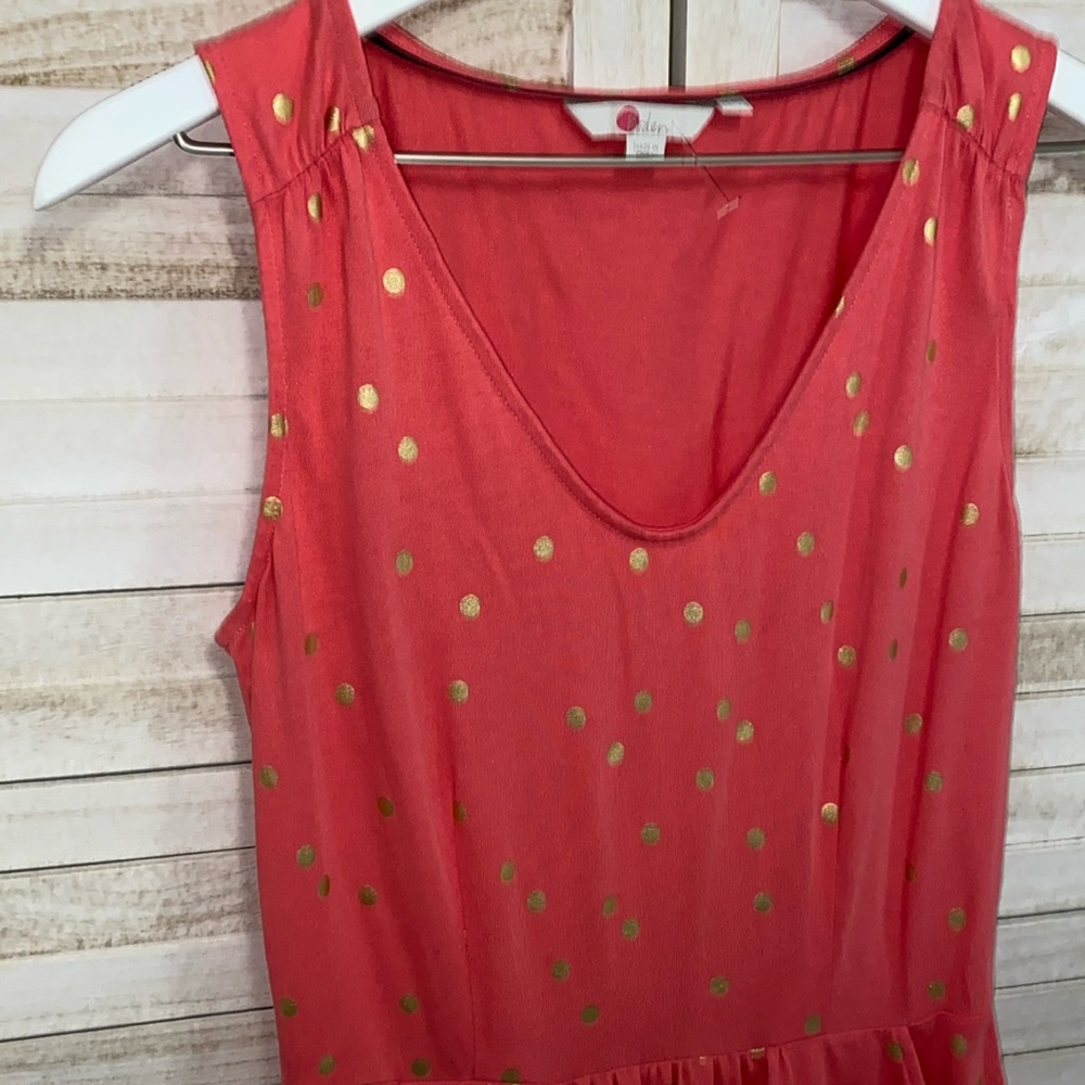 Boden Melinda Coral Gold Polka Stamped Jersey Knit Dress Size 6 - Picture 3 of 9